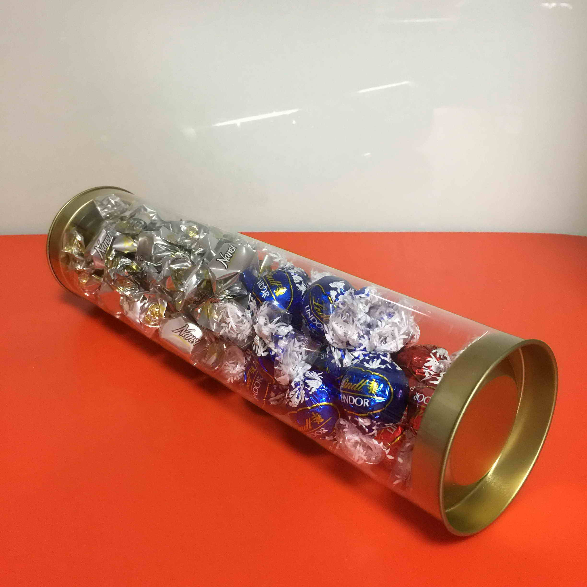 clear plastic tube with tinplate lids,clear plastic tube with metal